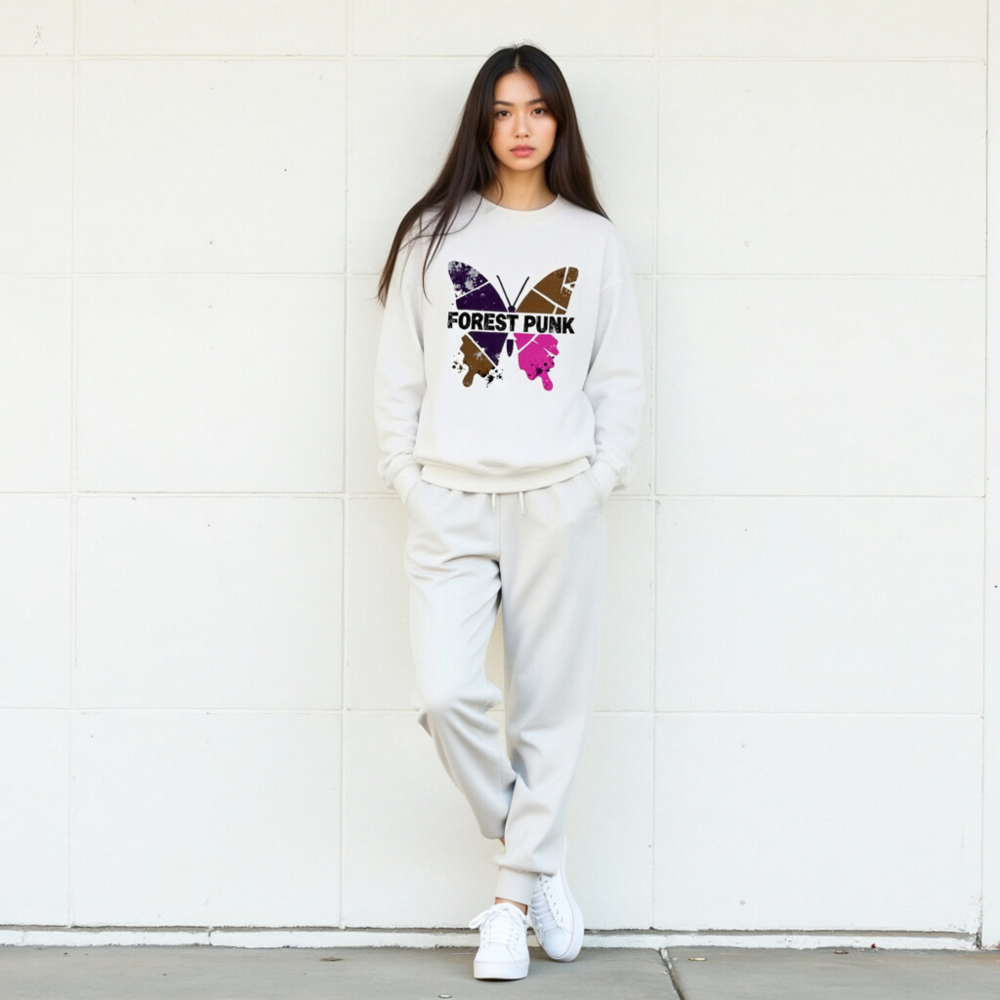 Unisex Forest Punk Butterfly Sweatshirt | Vintage Graphic Crew Neck - Image 5