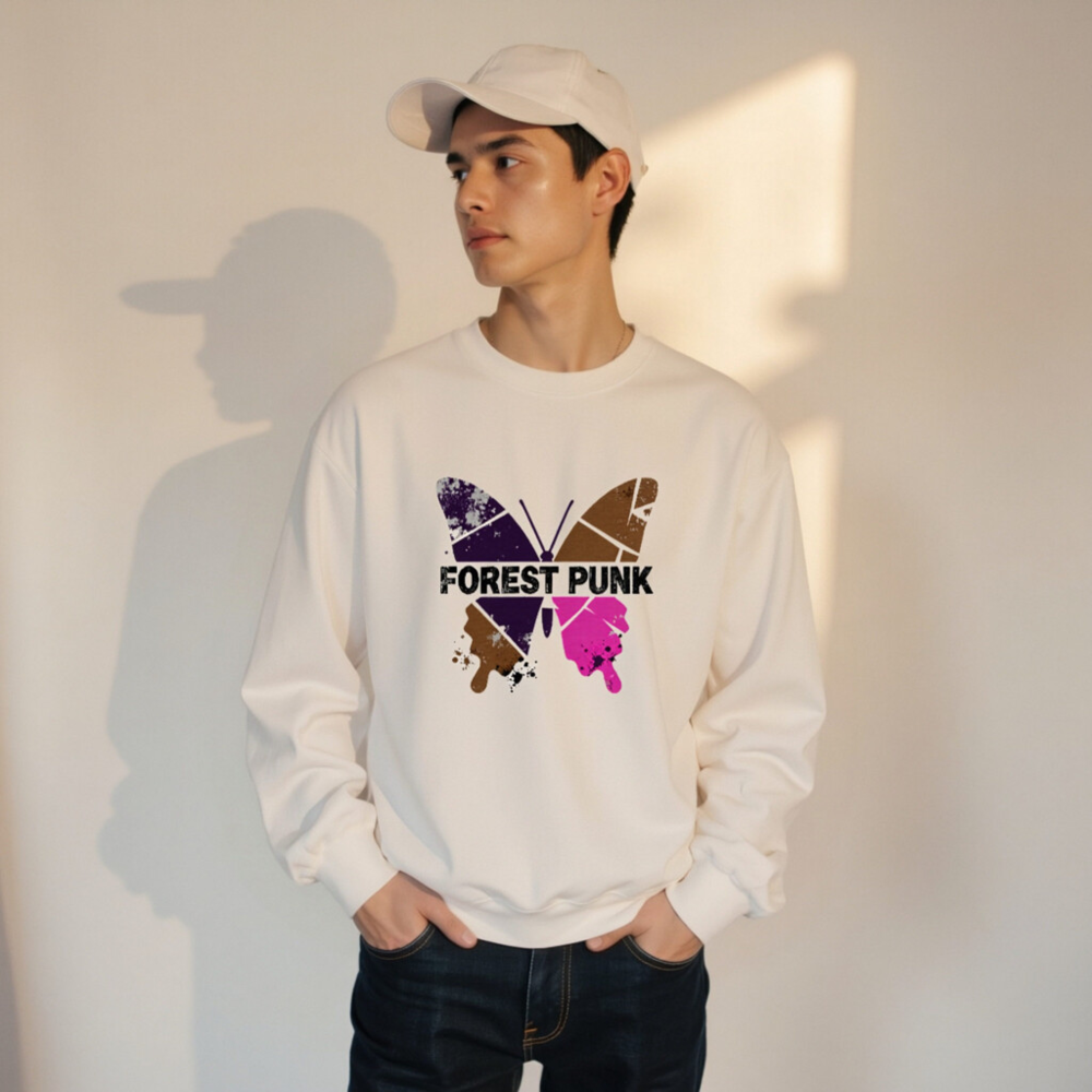 Unisex Forest Punk Butterfly Sweatshirt | Vintage Graphic Crew Neck - Image 7