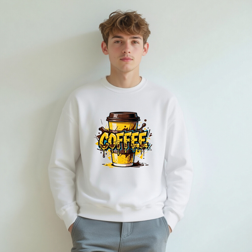 Unisex Coffee Cup Sweatshirt - Comfortable Crew Neck Graphic Tee for Coffee Lovers - Image 4