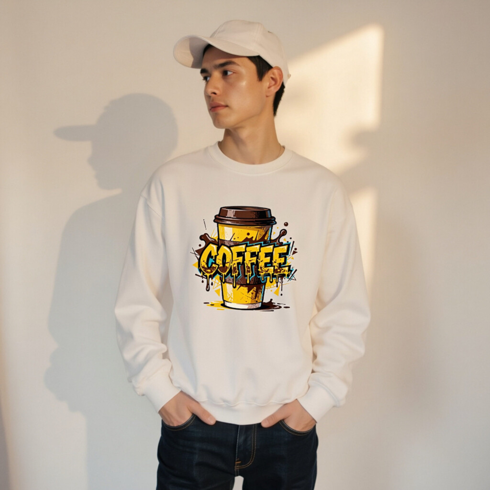 Unisex Coffee Cup Sweatshirt - Comfortable Crew Neck Graphic Tee for Coffee Lovers - Image 7