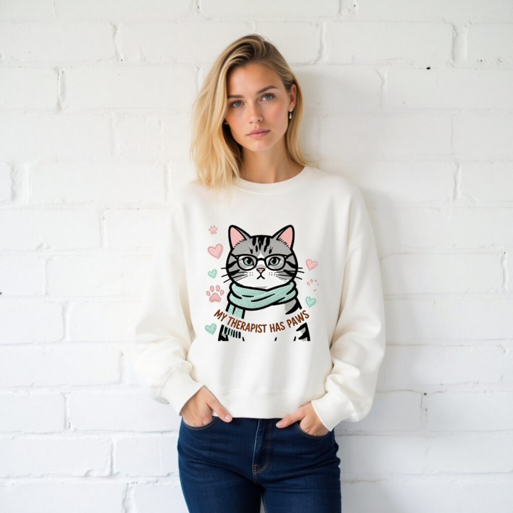 My Therapist Has Paws Cat Sweatshirt - Unisex Crew Neck, Soft Comfort Fit - Image 2