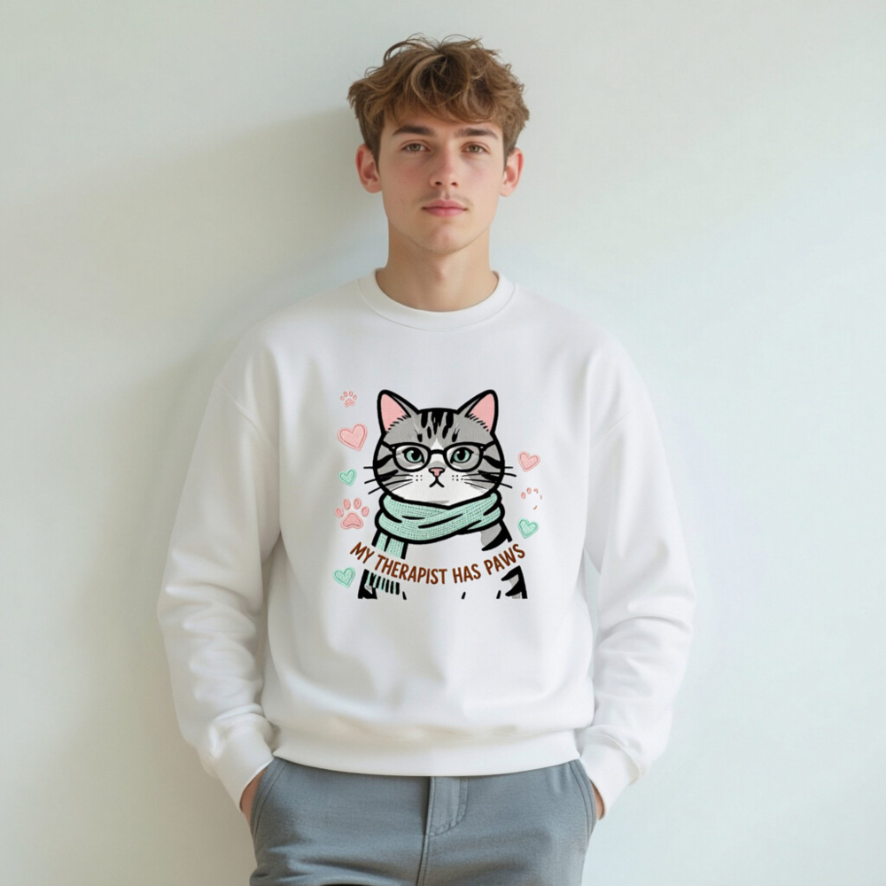 My Therapist Has Paws Cat Sweatshirt - Unisex Crew Neck, Soft Comfort Fit - Image 4