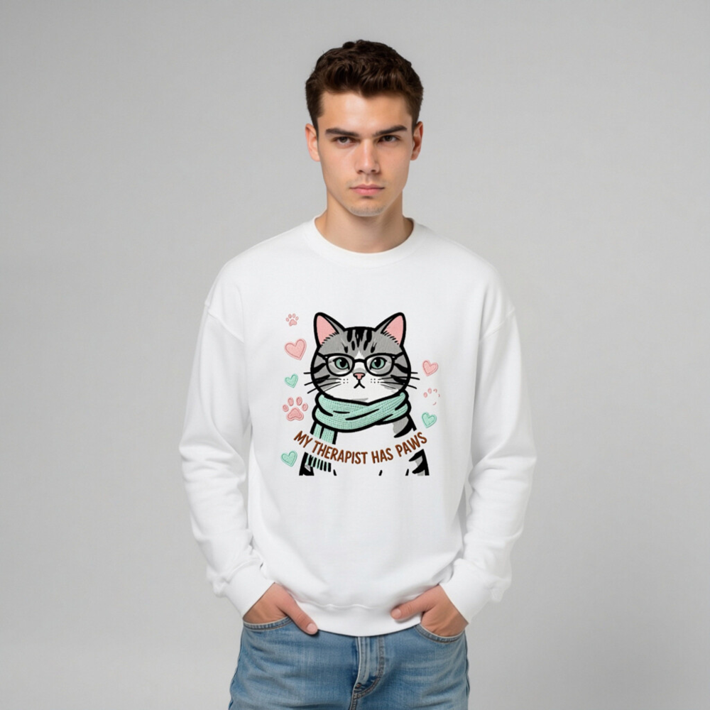 My Therapist Has Paws Cat Sweatshirt - Unisex Crew Neck, Soft Comfort Fit - Image 6