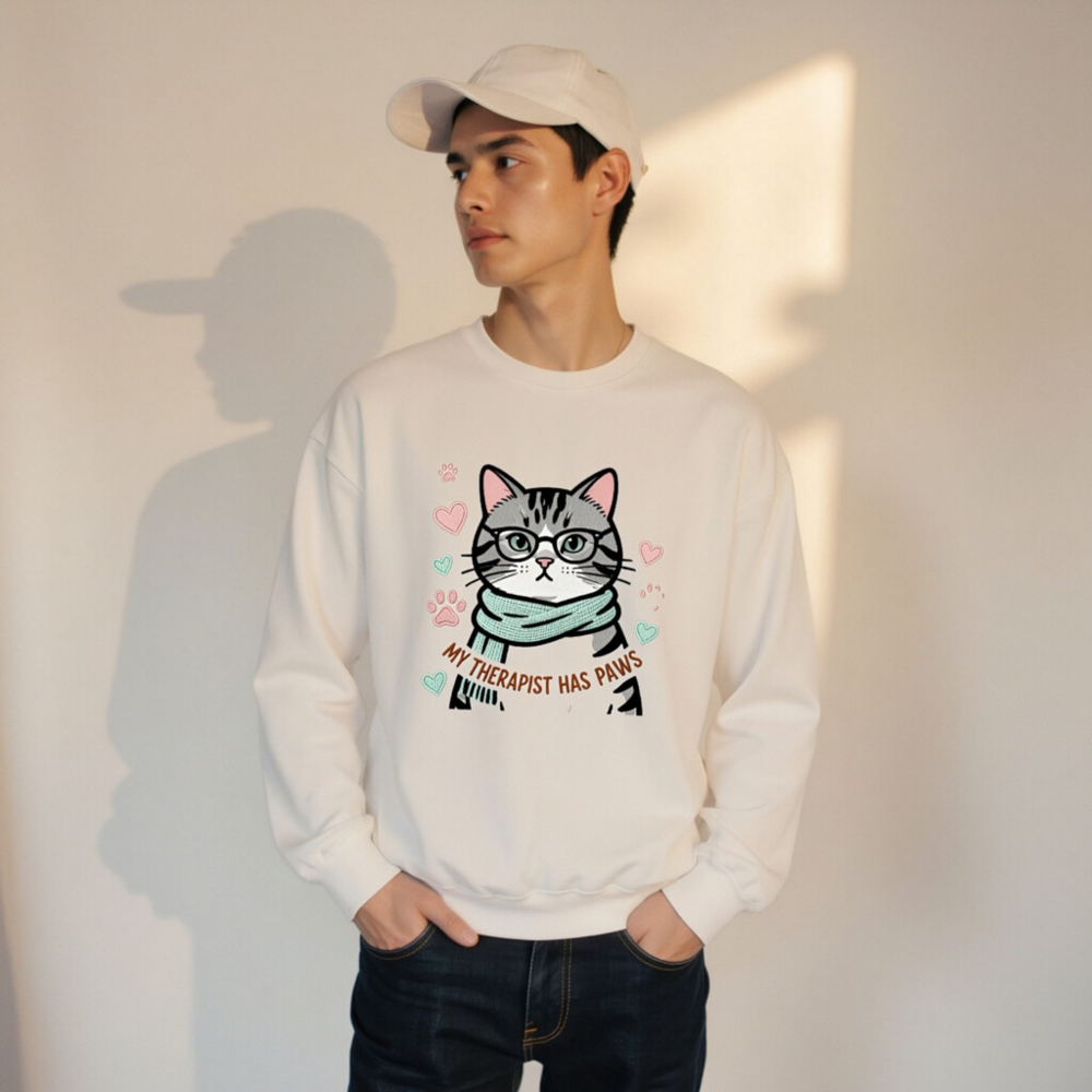 My Therapist Has Paws Cat Sweatshirt - Unisex Crew Neck, Soft Comfort Fit - Image 7
