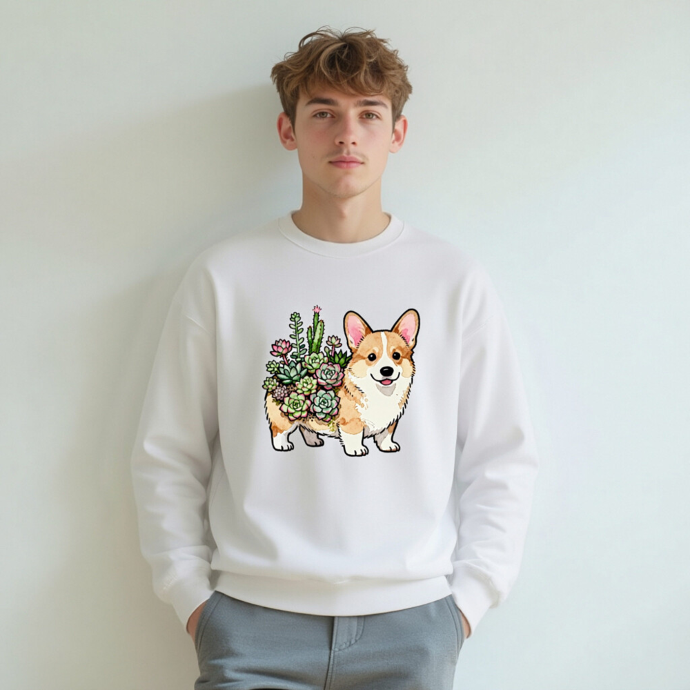 Corgi Succulent Plant Crew Neck Sweatshirt - Unisex Soft Comfort - Image 4