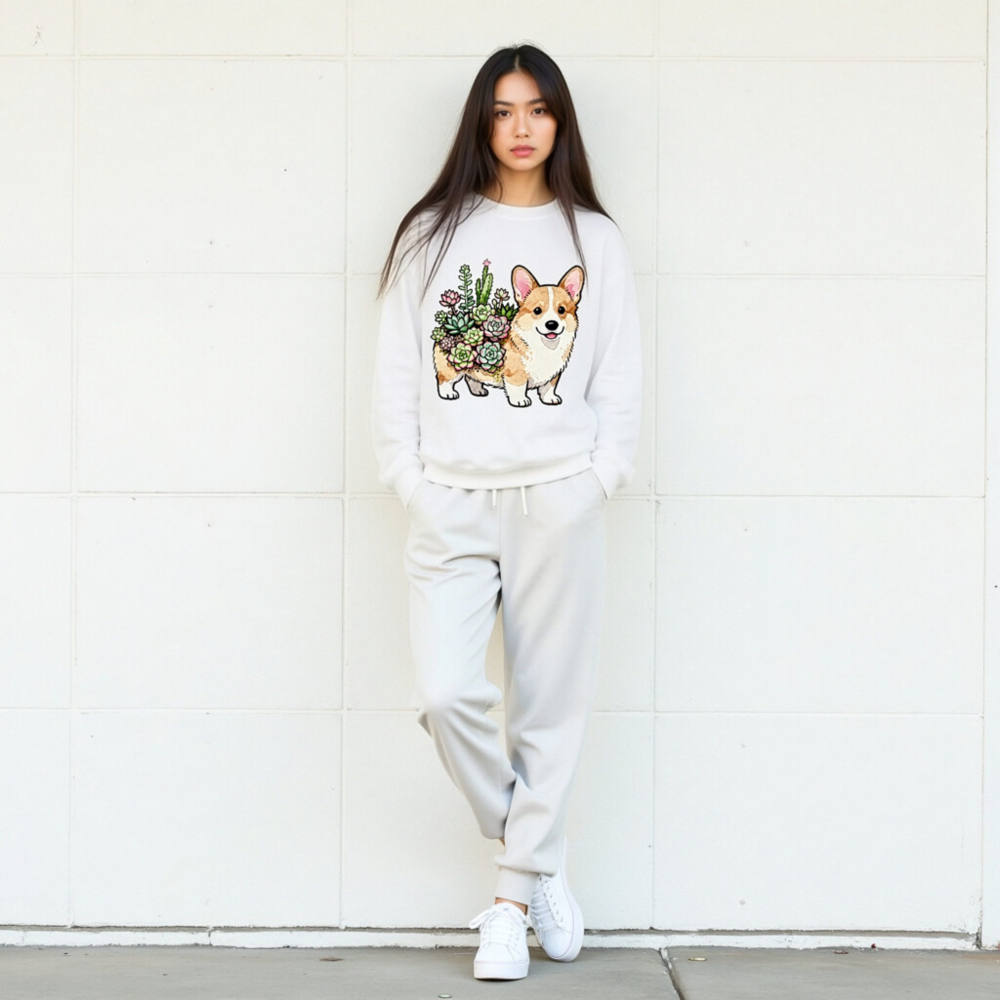 Corgi Succulent Plant Crew Neck Sweatshirt - Unisex Soft Comfort - Image 5