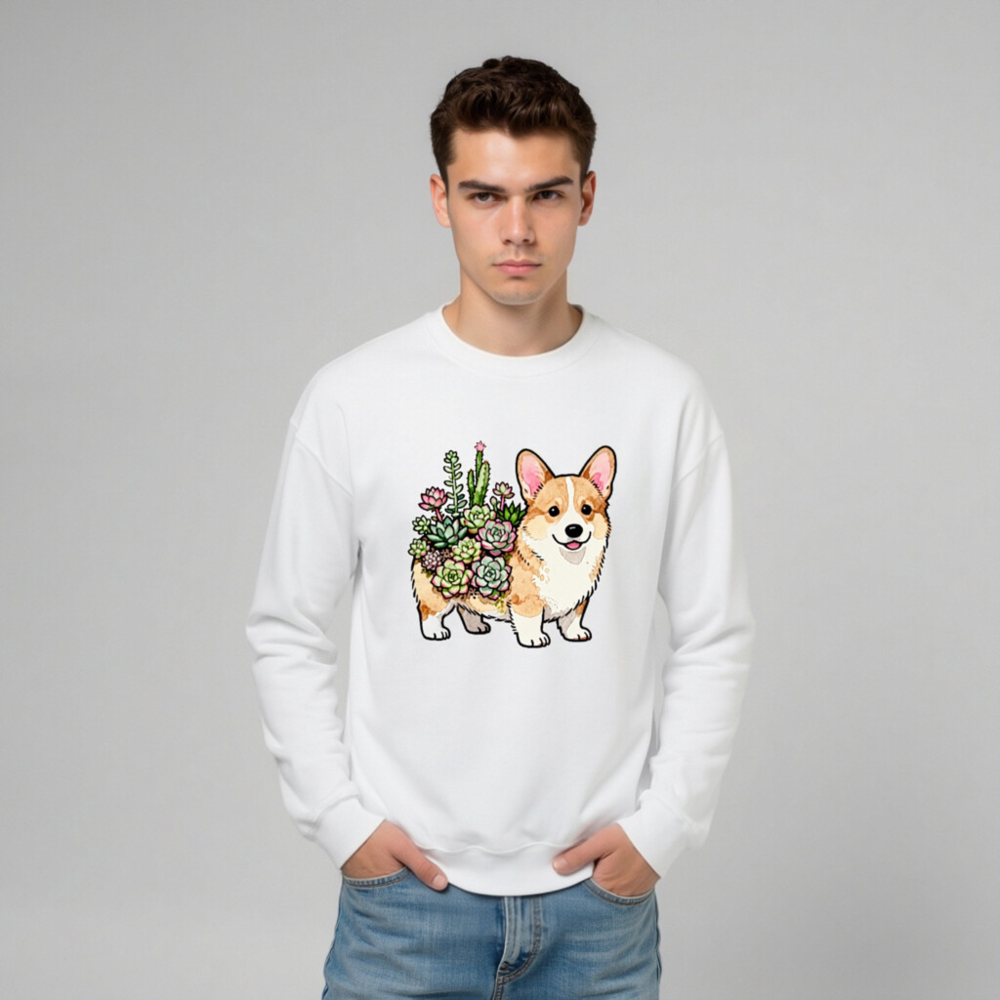 Corgi Succulent Plant Crew Neck Sweatshirt - Unisex Soft Comfort - Image 6
