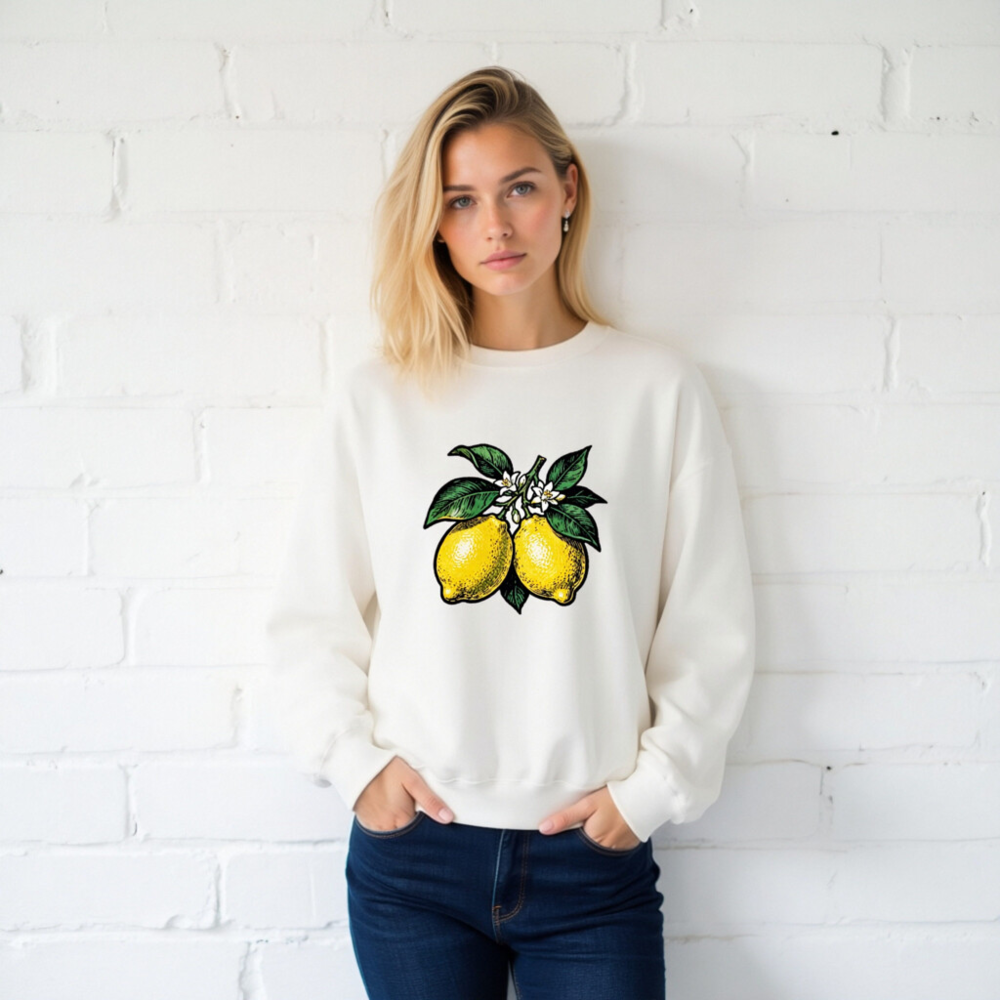 Lemon Branch Crew Neck Sweatshirt | Unisex White Graphic Sweatshirt - Image 2