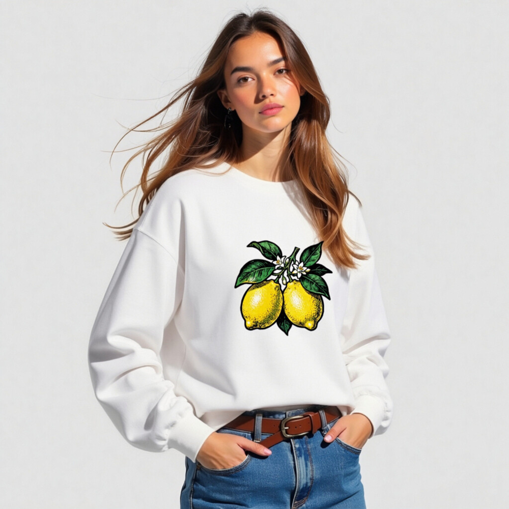 Lemon Branch Crew Neck Sweatshirt | Unisex White Graphic Sweatshirt - Image 3