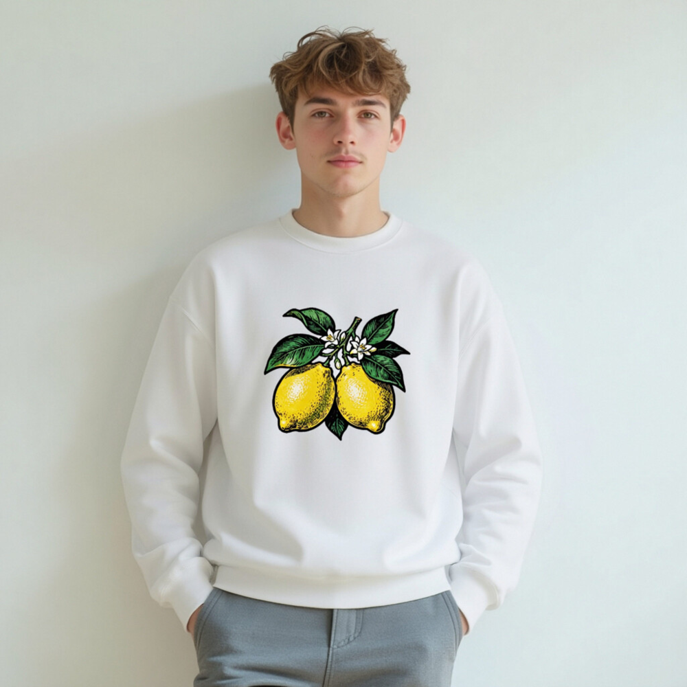 Lemon Branch Crew Neck Sweatshirt | Unisex White Graphic Sweatshirt - Image 4