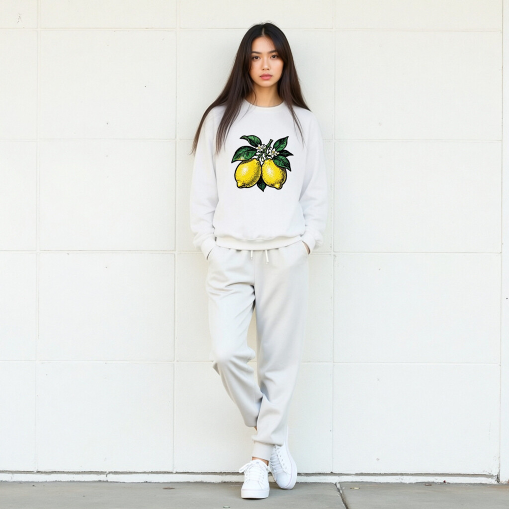 Lemon Branch Crew Neck Sweatshirt | Unisex White Graphic Sweatshirt - Image 5