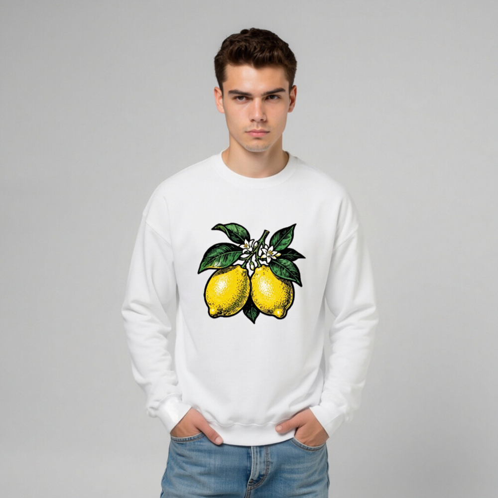 Lemon Branch Crew Neck Sweatshirt | Unisex White Graphic Sweatshirt - Image 6