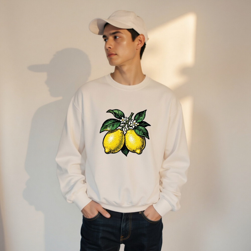 Lemon Branch Crew Neck Sweatshirt | Unisex White Graphic Sweatshirt - Image 7