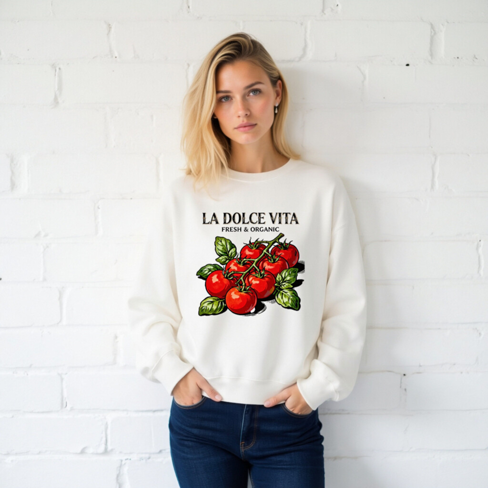 La Dolce Vita Organic Tomato Crew Neck Sweatshirt - Unisex, Fresh & Organic - Image 2
