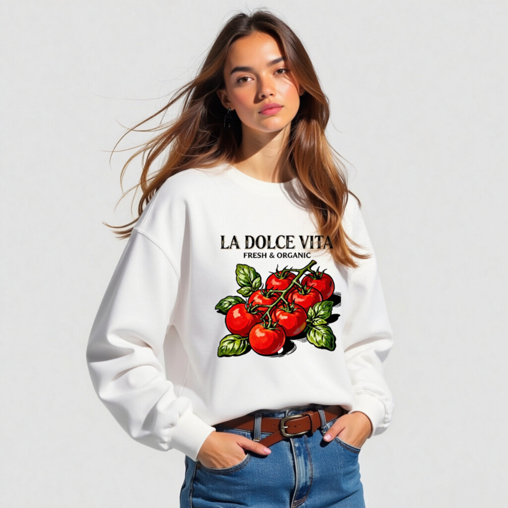La Dolce Vita Organic Tomato Crew Neck Sweatshirt - Unisex, Fresh & Organic - Image 3