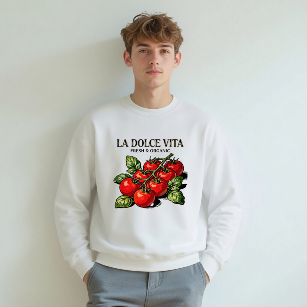 La Dolce Vita Organic Tomato Crew Neck Sweatshirt - Unisex, Fresh & Organic - Image 4