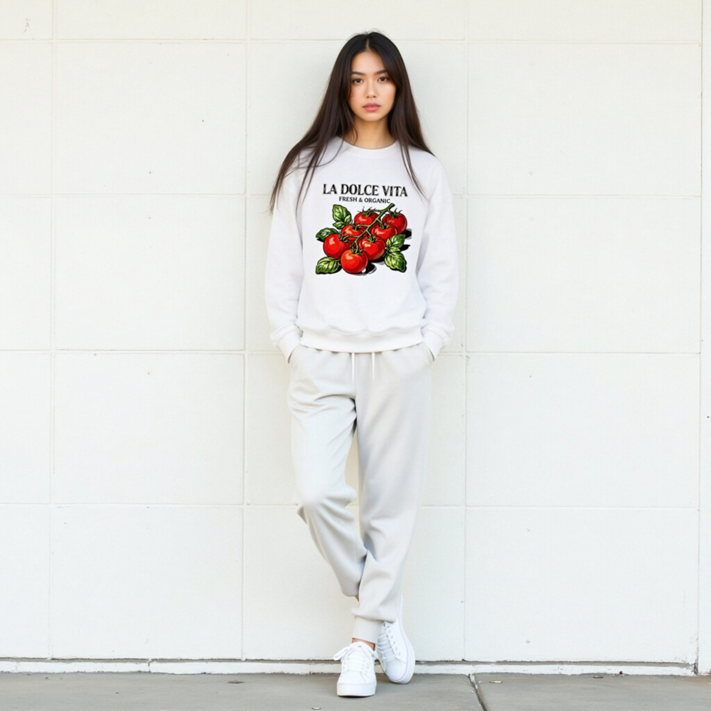 La Dolce Vita Organic Tomato Crew Neck Sweatshirt - Unisex, Fresh & Organic - Image 5