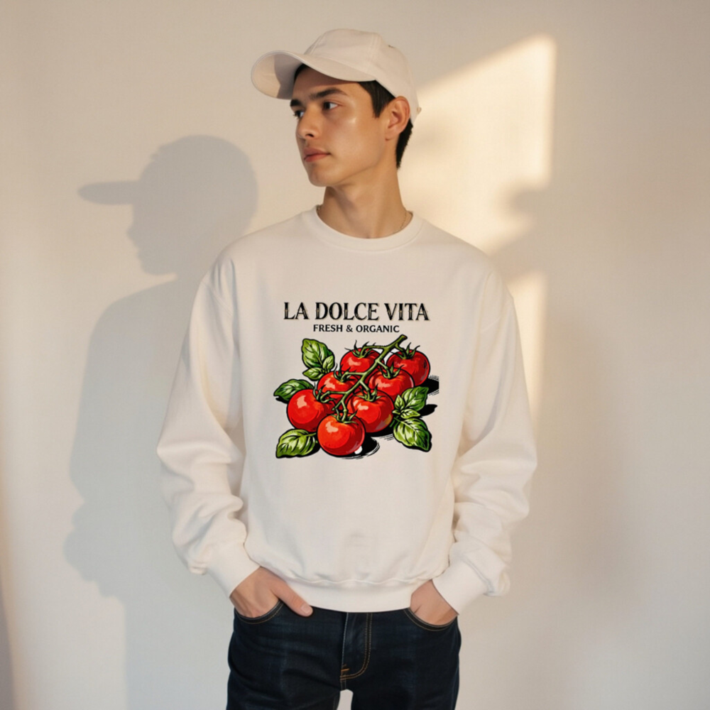 La Dolce Vita Organic Tomato Crew Neck Sweatshirt - Unisex, Fresh & Organic - Image 7