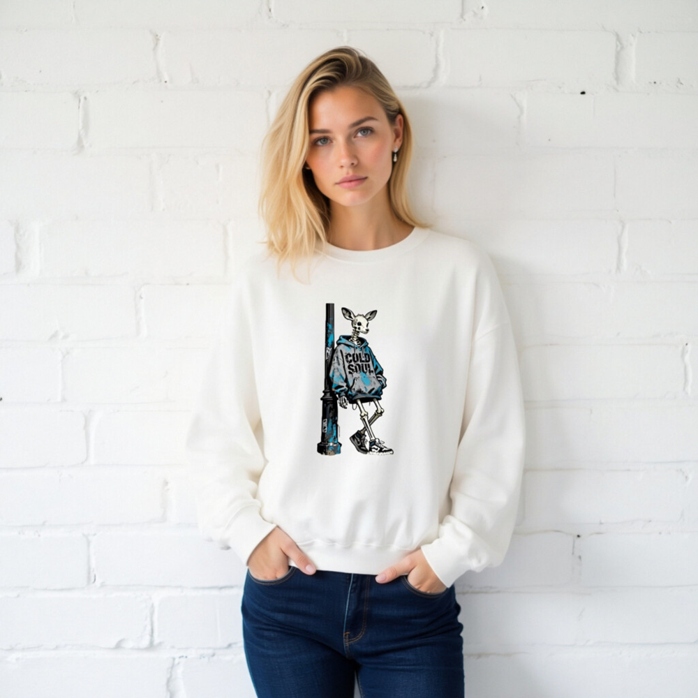 Unisex Crew Neck Sweatshirt - Cold Soul Skeleton Deer Graphic Hoodie - Image 2
