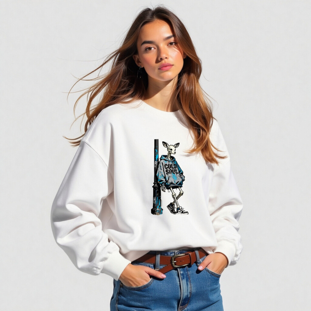 Unisex Crew Neck Sweatshirt - Cold Soul Skeleton Deer Graphic Hoodie - Image 3
