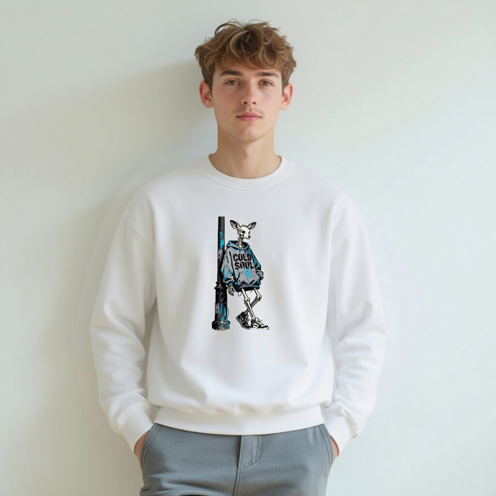 Unisex Crew Neck Sweatshirt - Cold Soul Skeleton Deer Graphic Hoodie - Image 4