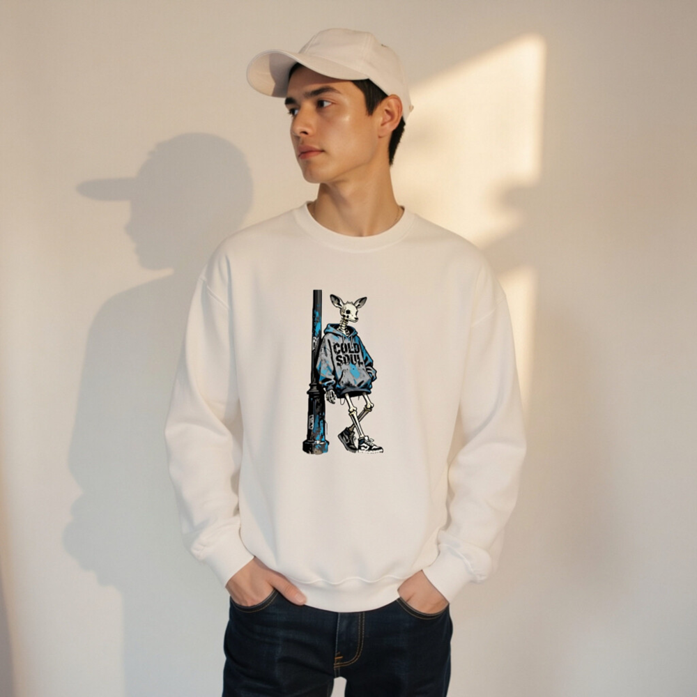 Unisex Crew Neck Sweatshirt - Cold Soul Skeleton Deer Graphic Hoodie - Image 7
