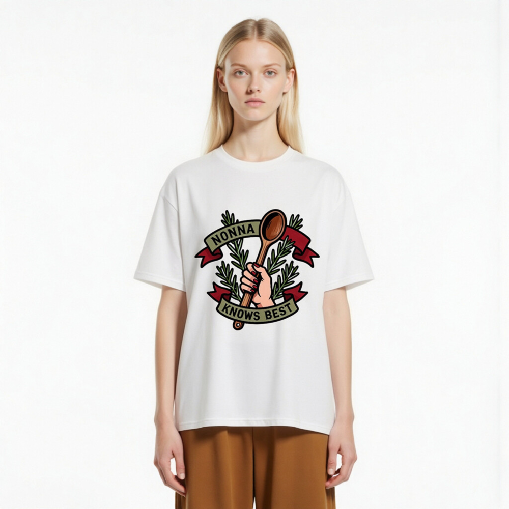 Nonna Knows Best Unisex Organic Cotton T-Shirt - Rosemary & Wooden Spoon Design - Image 3