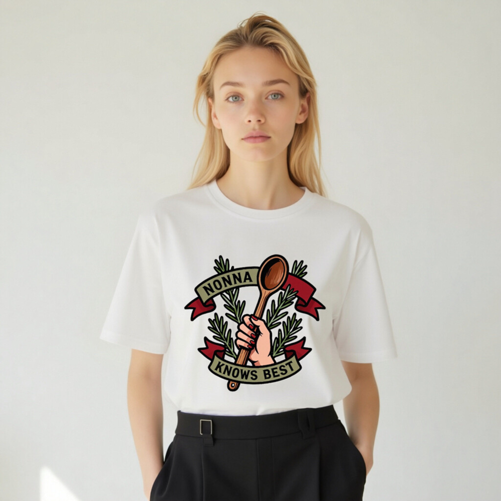 Nonna Knows Best Unisex Organic Cotton T-Shirt - Rosemary & Wooden Spoon Design - Image 6