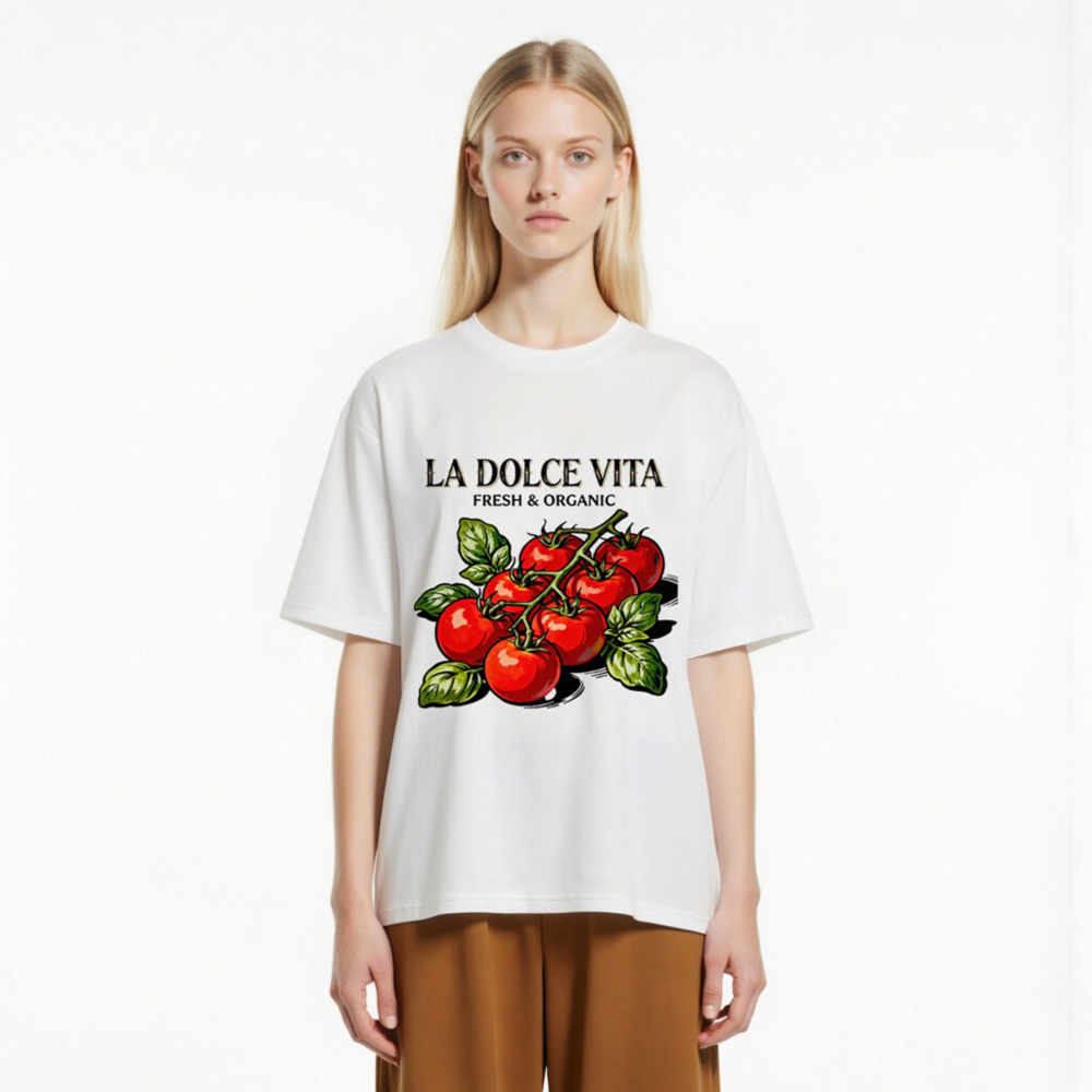 LA DOLCE VITA Organic Cotton T-Shirt | Fresh & Organic Tomato Design - Image 3