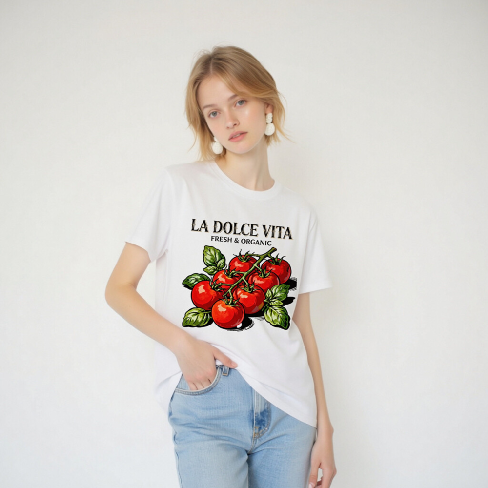 LA DOLCE VITA Organic Cotton T-Shirt | Fresh & Organic Tomato Design - Image 4