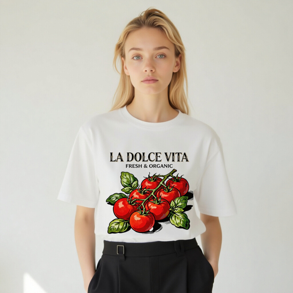 LA DOLCE VITA Organic Cotton T-Shirt | Fresh & Organic Tomato Design - Image 6