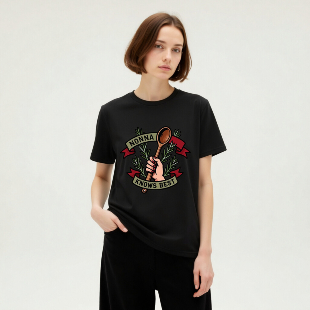 Nonna Knows Best Unisex Organic Cotton T-Shirt - Rosemary & Wooden Spoon Design - Image 4