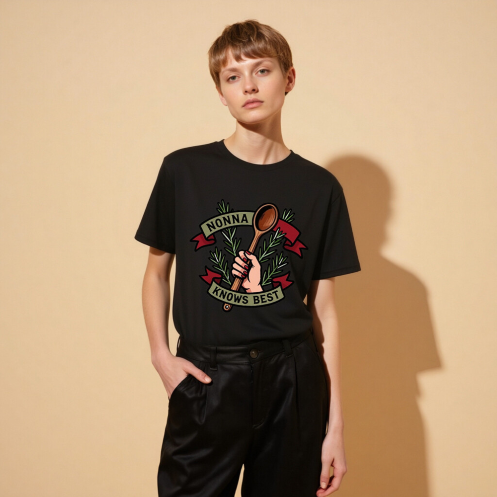 Nonna Knows Best Unisex Organic Cotton T-Shirt - Rosemary & Wooden Spoon Design - Image 5