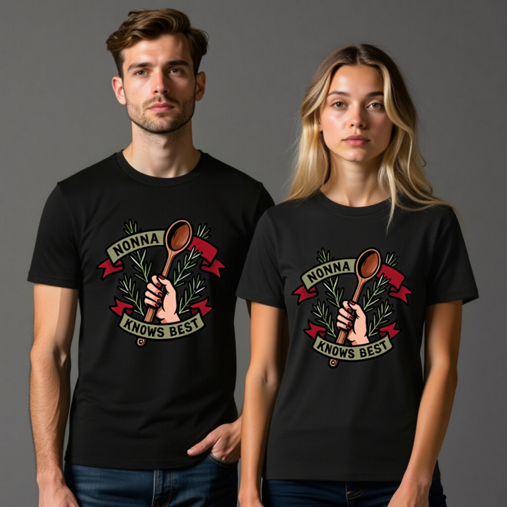Nonna Knows Best Unisex Organic Cotton T-Shirt - Rosemary & Wooden Spoon Design - Image 7