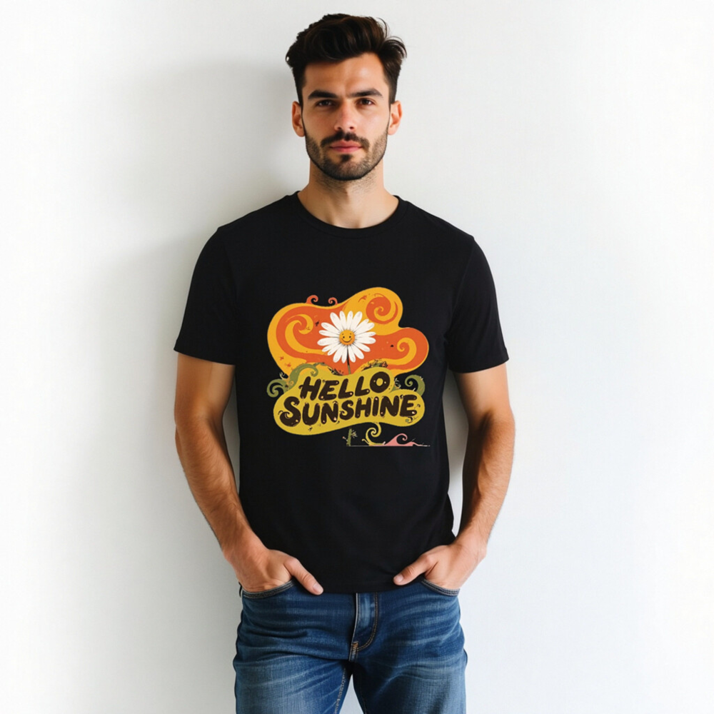 Unisex Organic Cotton T-Shirt | Hello Sunshine Flower Design - Image 2