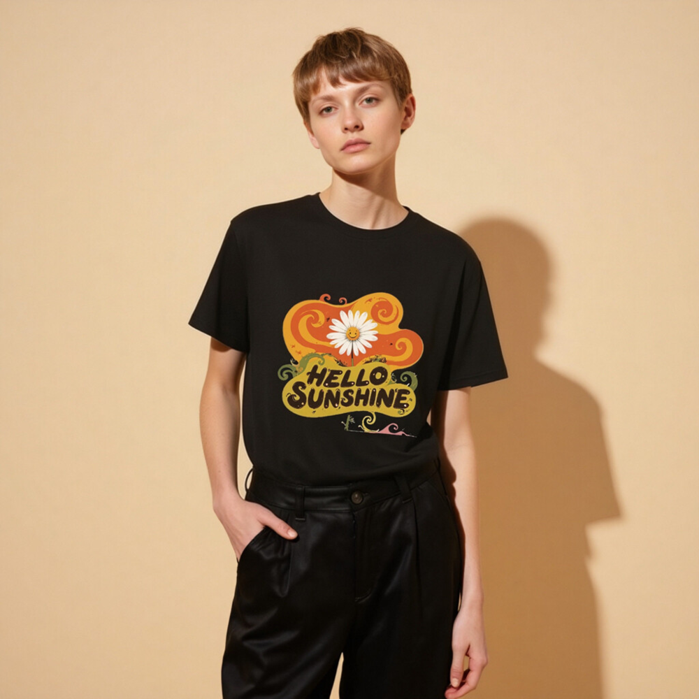 Unisex Organic Cotton T-Shirt | Hello Sunshine Flower Design - Image 5