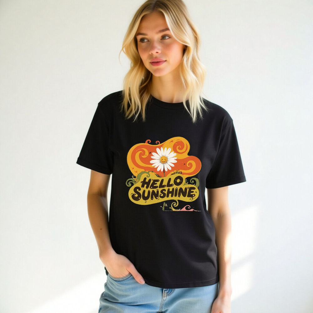 Unisex Organic Cotton T-Shirt | Hello Sunshine Flower Design - Image 6