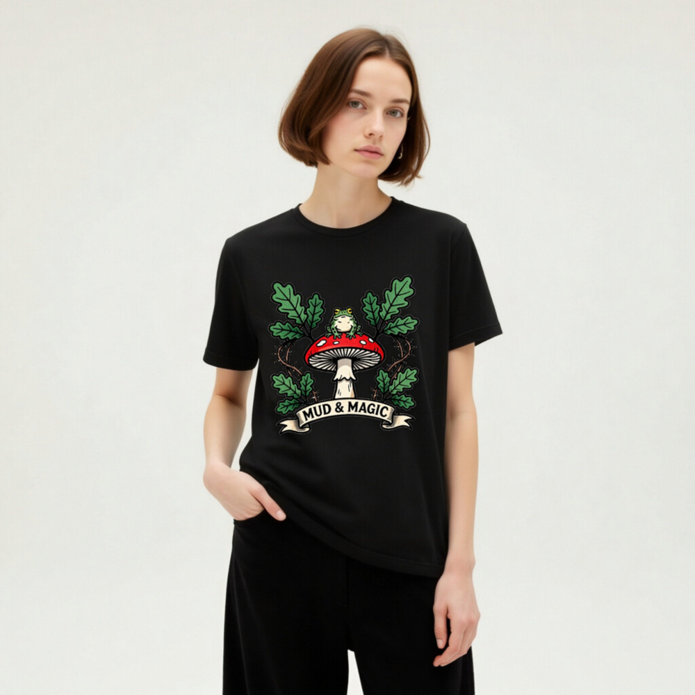 Unisex Staple T-Shirt - Mud & Magic Frog on Red Mushroom Design - Image 4