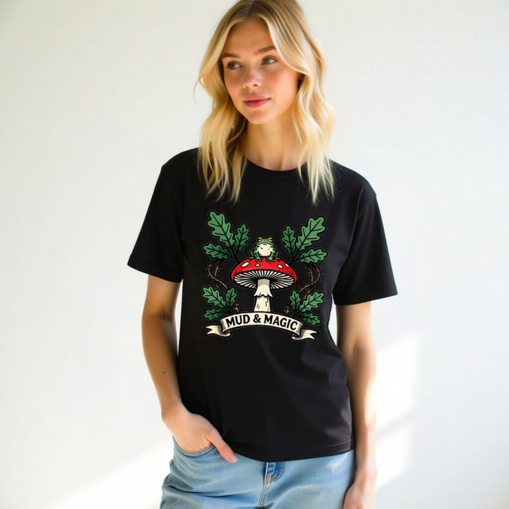 Unisex Staple T-Shirt - Mud & Magic Frog on Red Mushroom Design - Image 6