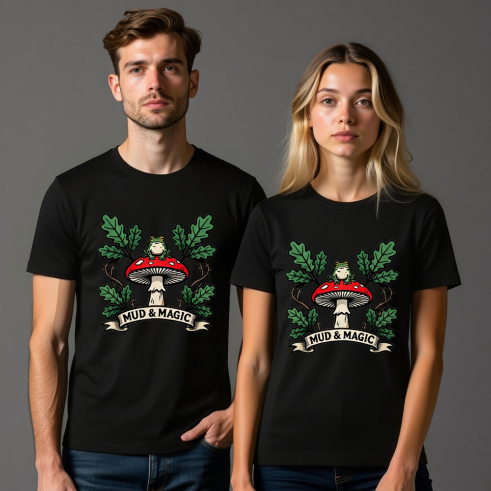 Unisex Staple T-Shirt - Mud & Magic Frog on Red Mushroom Design - Image 7