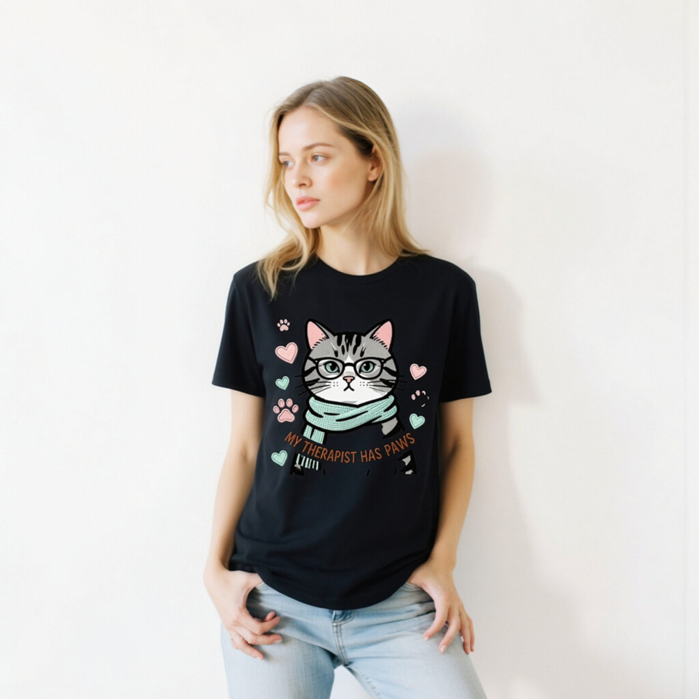 Unisex T-Shirt: My Therapist Has Paws Cat with Glasses & Scarf - Soft Comfort Fit - Image 5