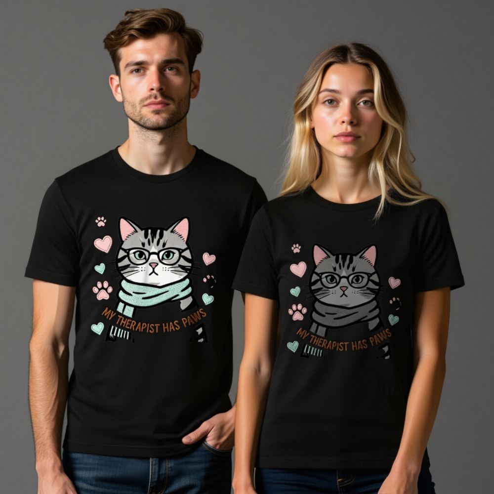 Unisex T-Shirt: My Therapist Has Paws Cat with Glasses & Scarf - Soft Comfort Fit - Image 7