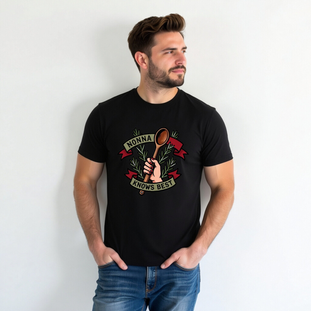 Nonna Knows Best Unisex T-Shirt - Rosemary & Wooden Spoon Design - Image 2