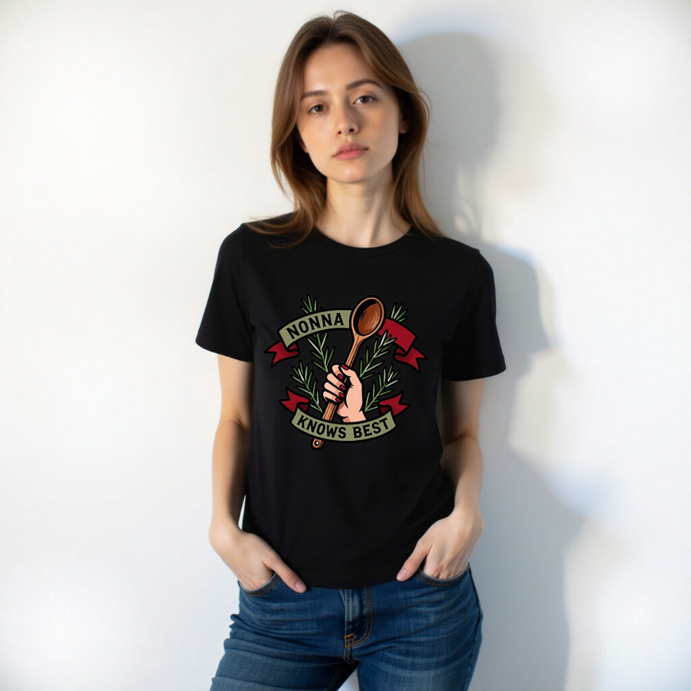 Nonna Knows Best Unisex T-Shirt - Rosemary & Wooden Spoon Design - Image 3