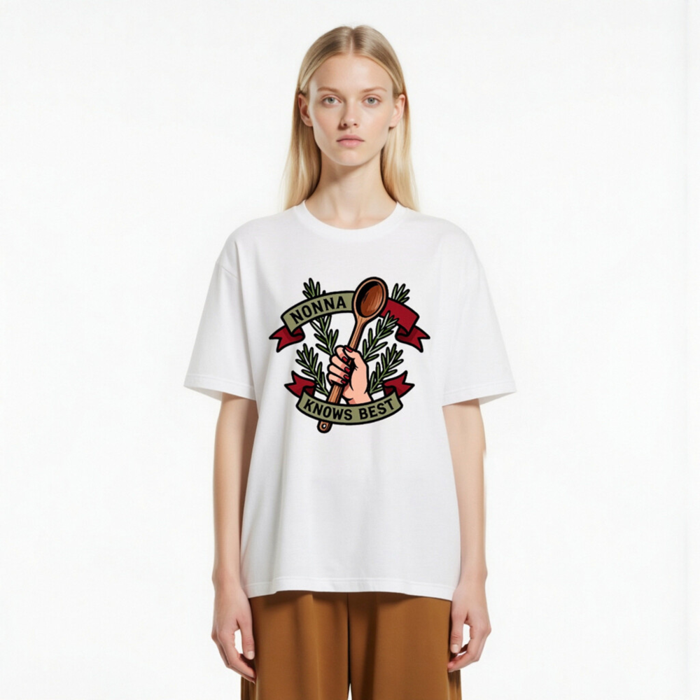 Nonna Knows Best Unisex T-Shirt - Rosemary & Wooden Spoon Design - Image 2