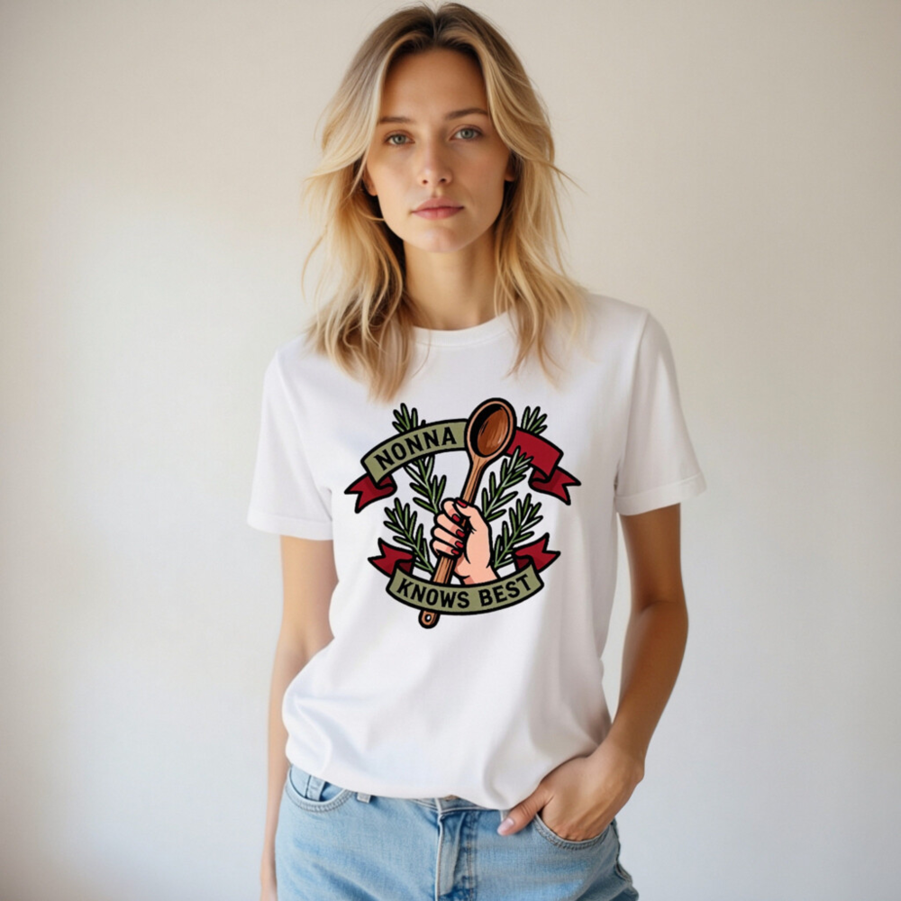 Nonna Knows Best Unisex T-Shirt - Rosemary & Wooden Spoon Design - Image 4