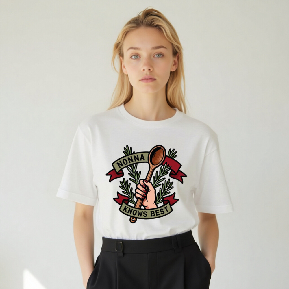 Nonna Knows Best Unisex T-Shirt - Rosemary & Wooden Spoon Design - Image 5