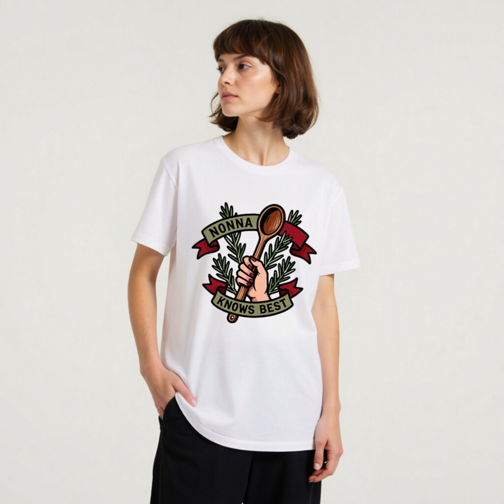 Nonna Knows Best Unisex T-Shirt - Rosemary & Wooden Spoon Design - Image 6