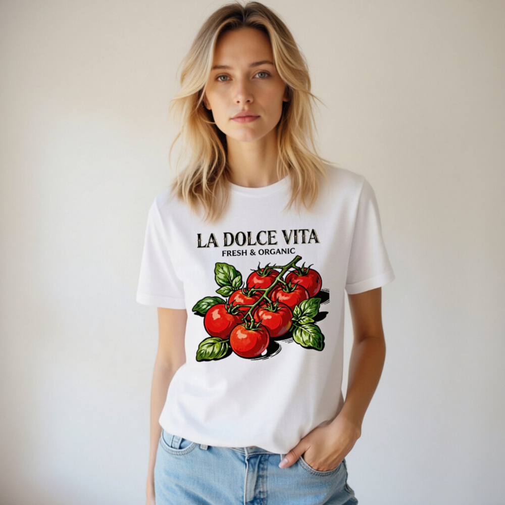 La Dolce Vita Fresh & Organic Tomatoes Unisex T-Shirt - Classic Fit - Image 4