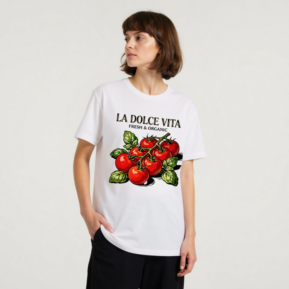 La Dolce Vita Fresh & Organic Tomatoes Unisex T-Shirt - Classic Fit - Image 6